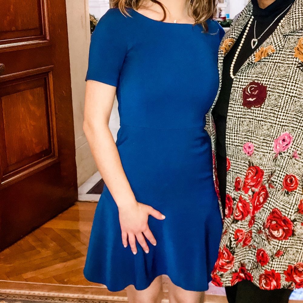 A-line, midi navy blue dress